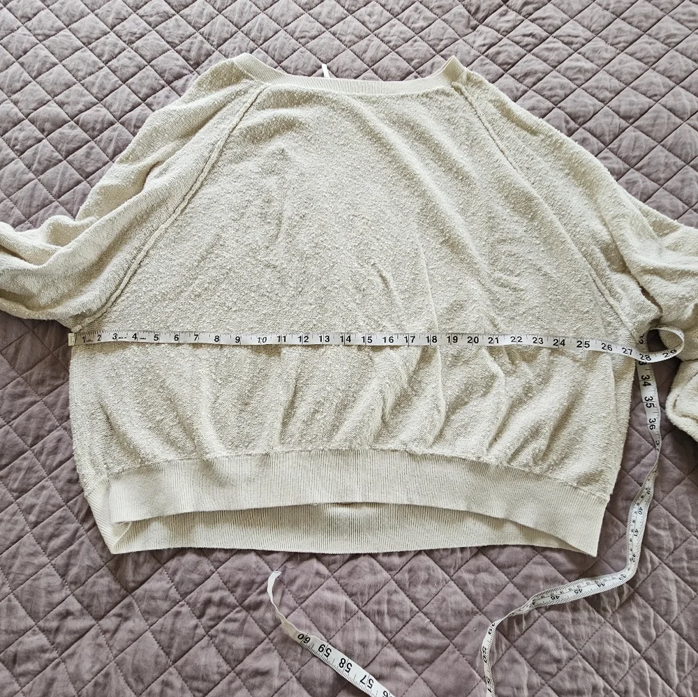 Free People Found My Friend Cotton Textured Cream Pullover Sweater Sz M - Picture 3 of 9